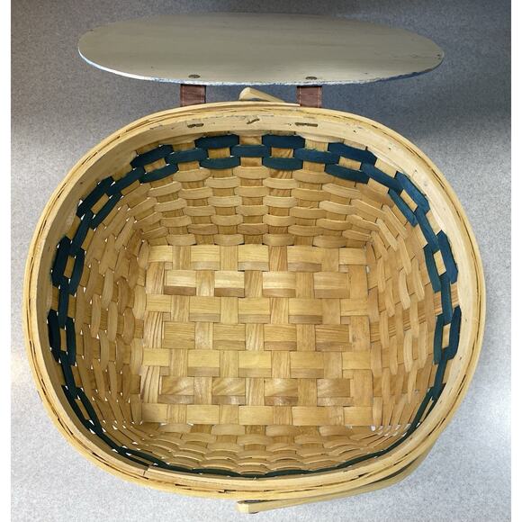 Wooden Woven Wicker Picnic Basket With Beautiful Hand Painted Sea Scape - Picture 8 of 12